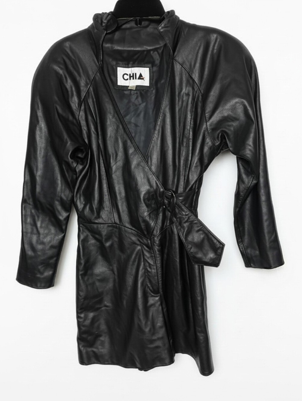 Rare Vintage CHIA Black 100% Leather Wrap Romper Jumpsuit Size 8 Like New
